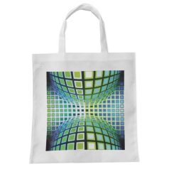 Op-art kék zöld kör kocka bevásárló táska