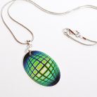 Op-art kék zöld kör kocka kagyló nyaklánc