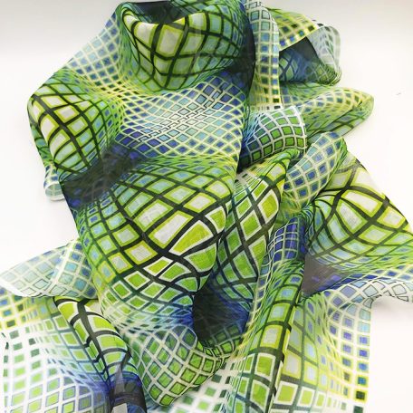 Op-art kék zöld kör kocka sál