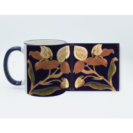 Pécsi csempe kék virág minta bögre