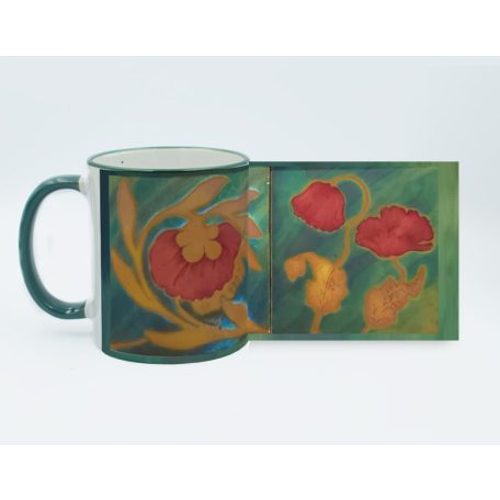 Pécsi csempe pipacs minta bögre