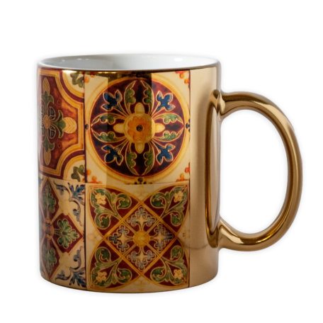 Pécsi csempe sárga barna csempe minta bögre