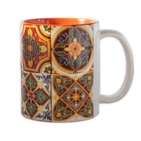 Pécsi csempe sárga barna csempe minta bögre