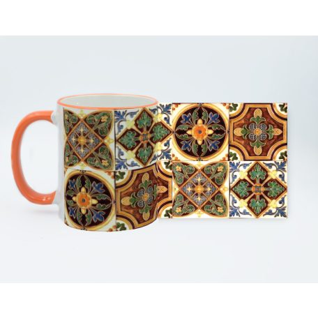 Pécsi csempe sárga barna csempe minta bögre