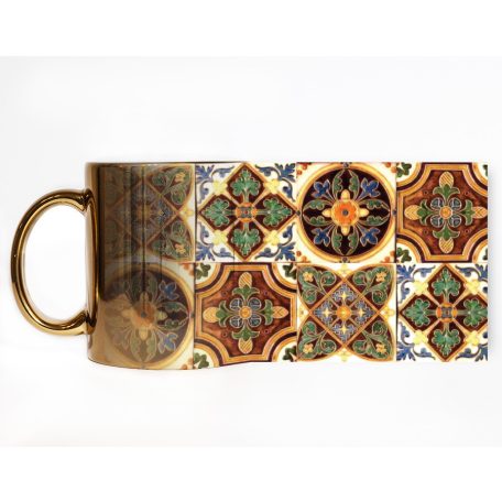 Pécsi csempe sárga barna csempe minta bögre