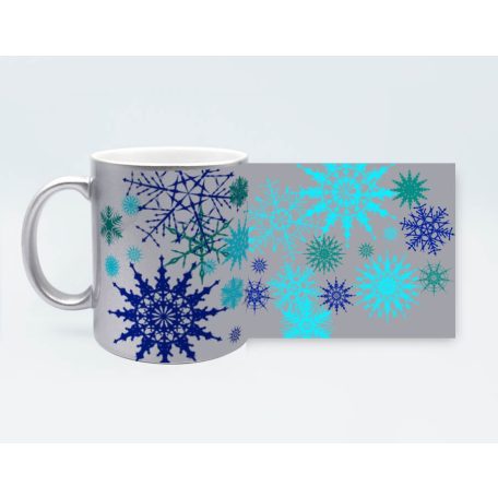 Ezüst kék karácsonyi hópehely bögre