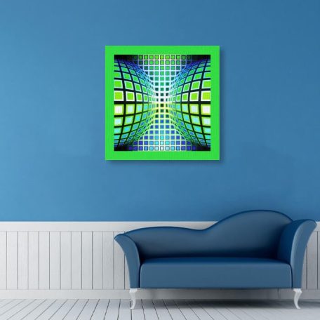 Op-art kék zöld kör kocka festővászon