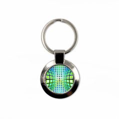 Op-art kék zöld kör kocka kulcstartó