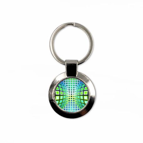 Op-art kék zöld kör kocka kulcstartó
