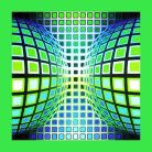 Op-art kék zöld kör kocka poszter