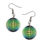 Op-art kék zöld kör kocka fülbevaló