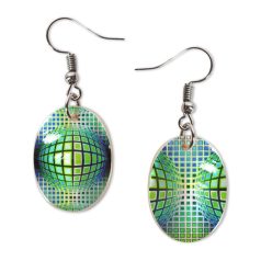 Op-art kék zöld kör kocka fülbevaló
