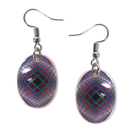 Op-art lila négyszöges fülbevaló