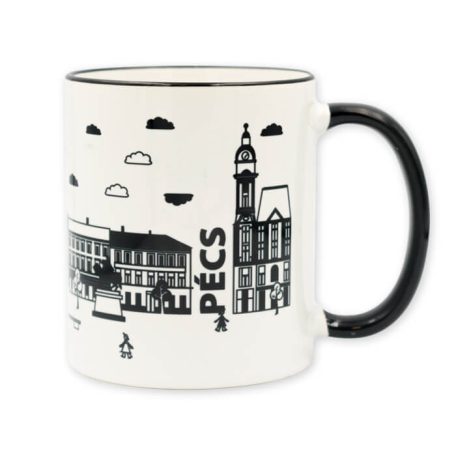 Pécs Széchenyi teres fekete fehér bögre