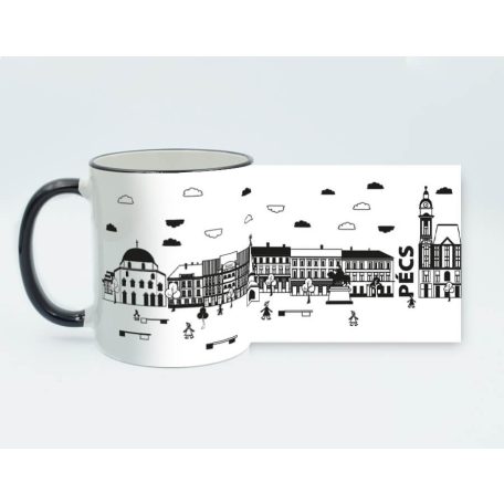 Pécs Széchenyi teres fekete fehér bögre