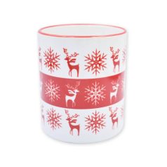 Piros karácsonyi szarvas-hópihe bögre
