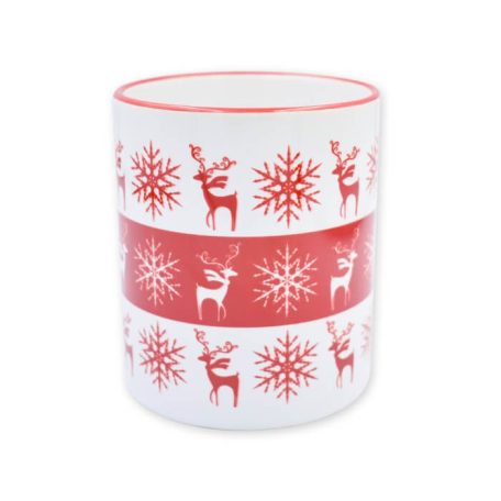 Piros karácsonyi szarvas-hópihe bögre