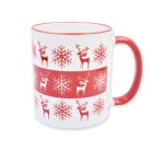 Piros karácsonyi szarvas-hópihe bögre