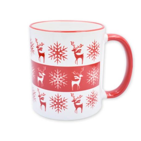 Piros karácsonyi szarvas-hópihe bögre