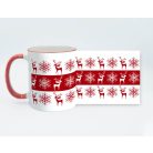 Piros karácsonyi szarvas-hópihe bögre