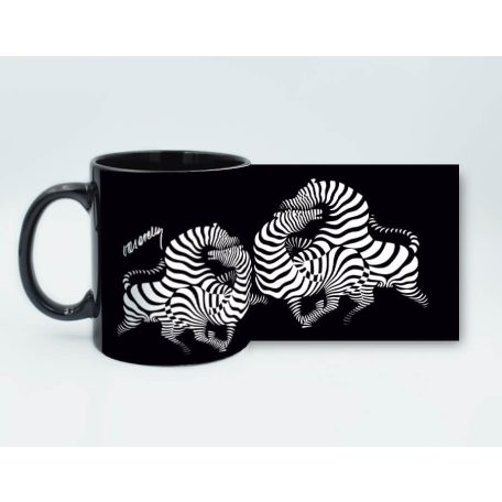 Op-art futó zebrás fekete bögre