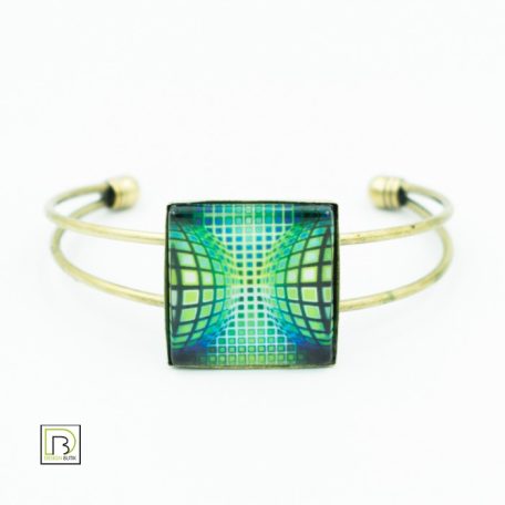 Op-art kék zöld kör kocka karkötő