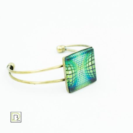 Op-art kék zöld kör kocka karkötő