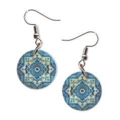 Pécsi csempe kék ornamentikás csempe fülbevaló