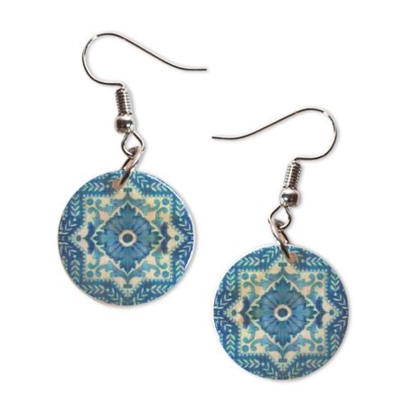 Pécsi csempe kék ornamentikás csempe fülbevaló