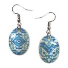 Pécsi csempe kék ornamentikás csempe fülbevaló