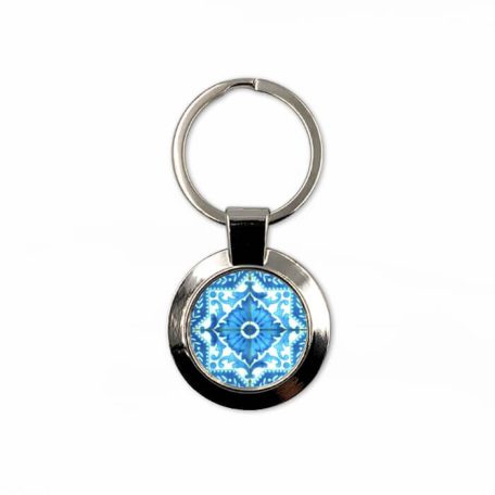 Pécsi csempe kék ornamentikás csempe kulcstartó